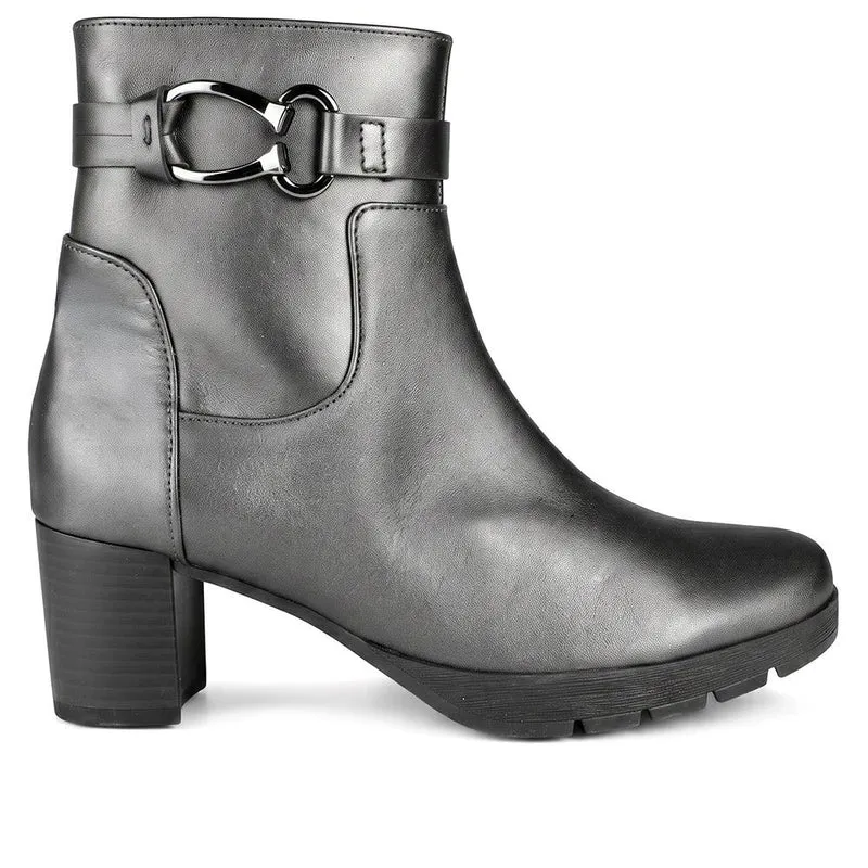 Gabor Wide Fit Leather Block Heel Ankle Boots - GABC44063 / 330 672 - Dark Grey