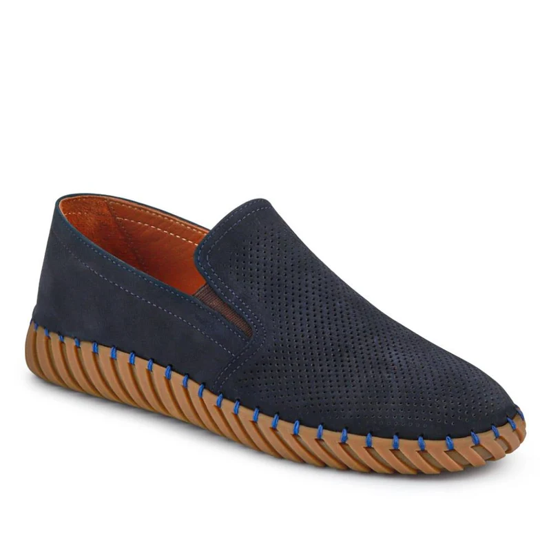 Men's Casual Leather Slip-On Shoes - OZIL41000 / 326 847 - Navy