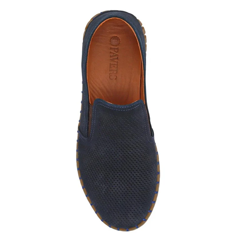Men's Casual Leather Slip-On Shoes - OZIL41000 / 326 847 - Navy