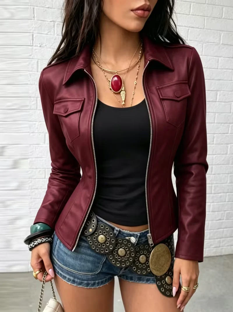 Shiona – Lederjacke Mit Vordertaschen