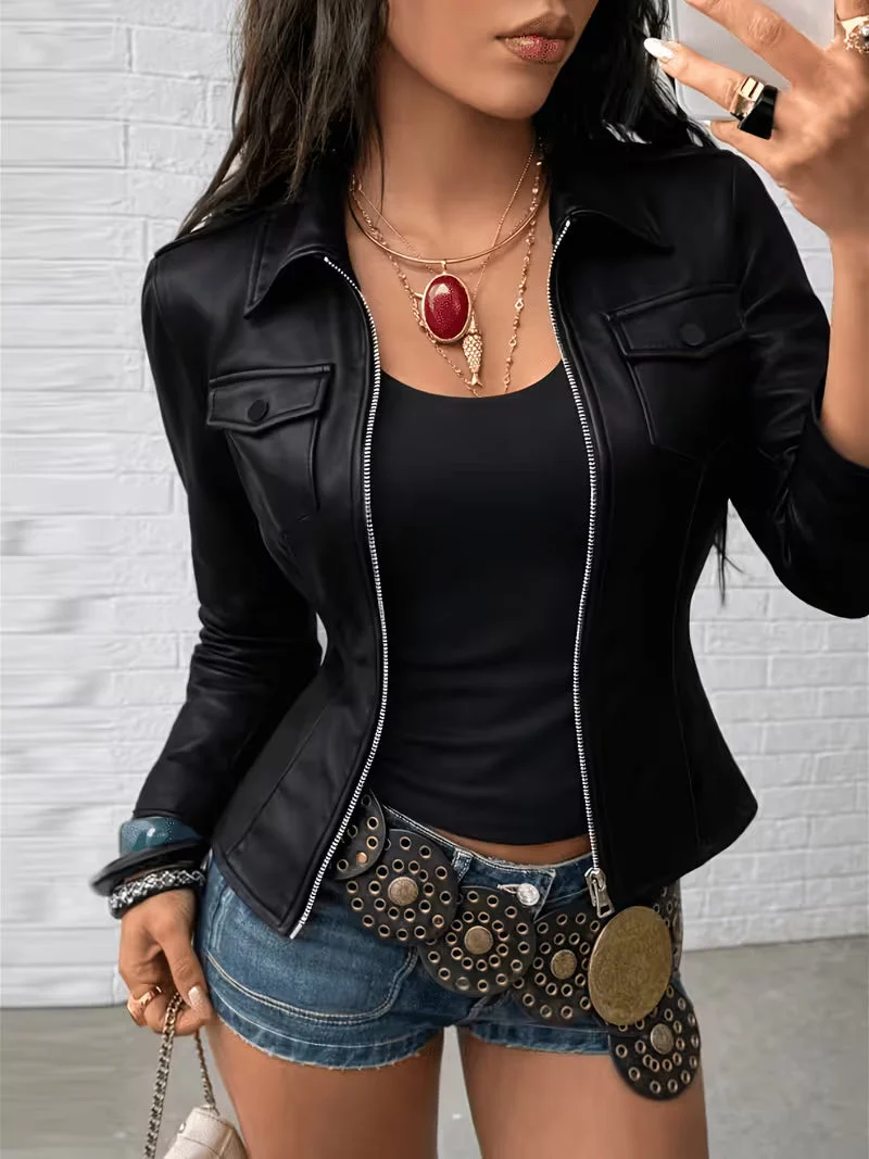 Shiona – Lederjacke Mit Vordertaschen