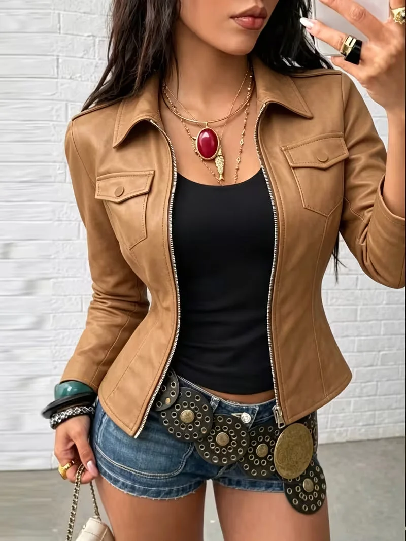 Shiona – Lederjacke Mit Vordertaschen