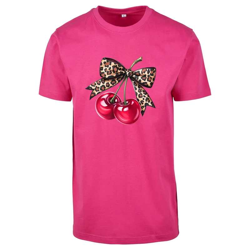 Hot Cherry T-Shirt – Damen Shirt mit Cherry-Print und Leo-Schleife