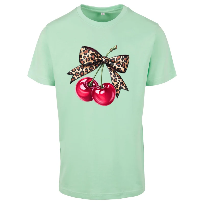 Hot Cherry T-Shirt – Damen Shirt mit Cherry-Print und Leo-Schleife