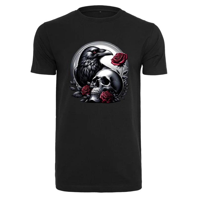 Gothic Valentine T-Shirt – Statement Shirt mit Raven, Skull & Rose Print