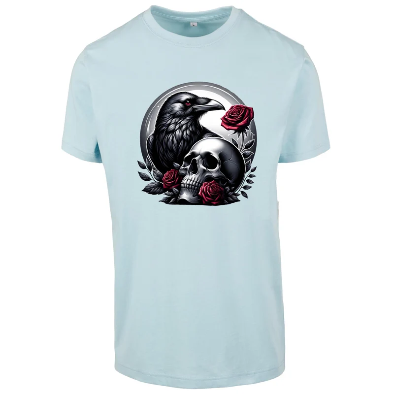 Gothic Valentine T-Shirt – Statement Shirt mit Raven, Skull & Rose Print