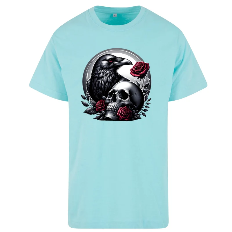 Gothic Valentine T-Shirt – Statement Shirt mit Raven, Skull & Rose Print