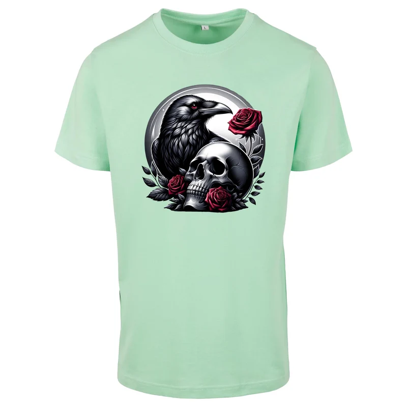 Gothic Valentine T-Shirt – Statement Shirt mit Raven, Skull & Rose Print