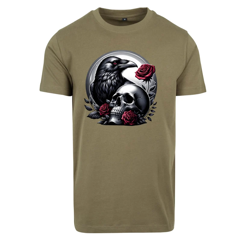Gothic Valentine T-Shirt – Statement Shirt mit Raven, Skull & Rose Print