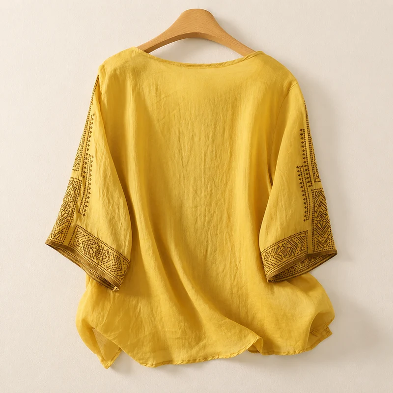Zaanfi - Bestickte Leinen Bluse