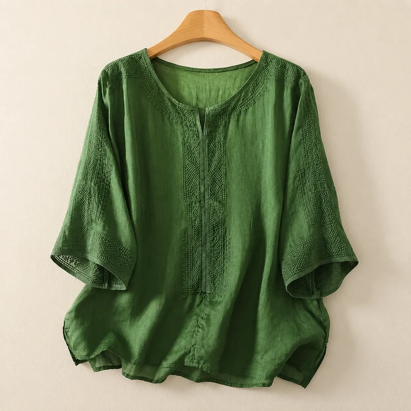Zaanfi - Bestickte Leinen Bluse