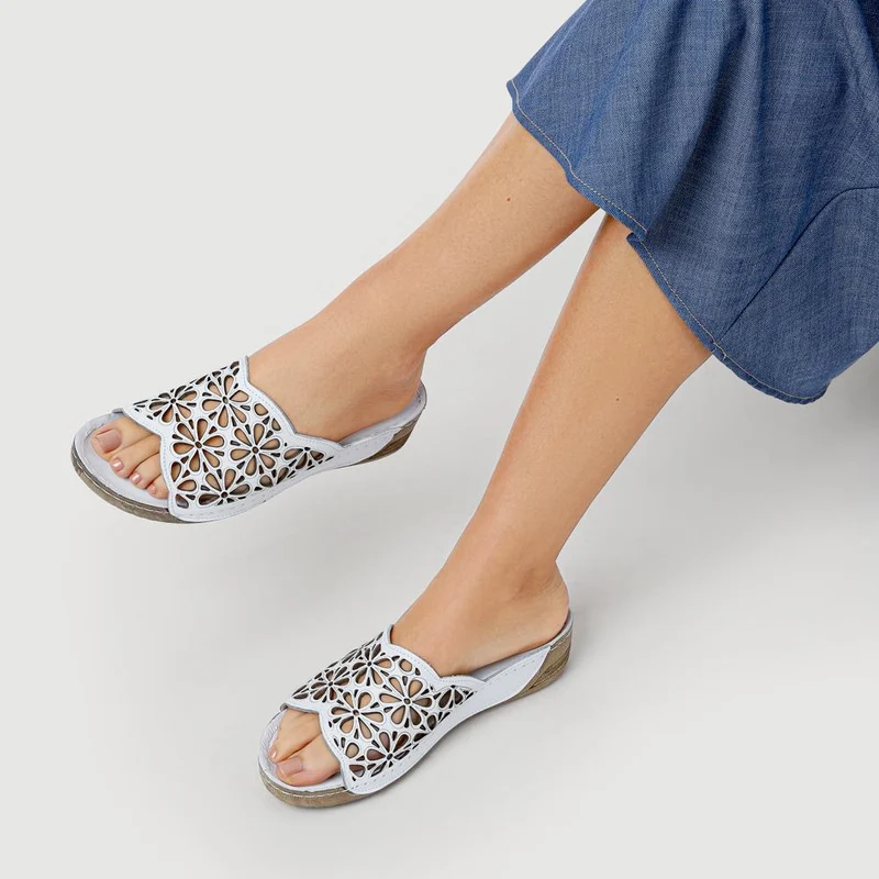 Breathable Cushioned Leather Mules - FLMI41000 / 327 607 - White