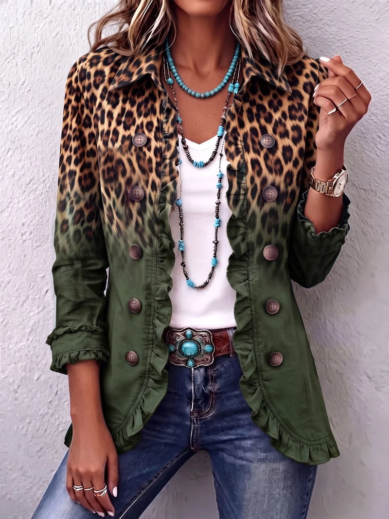Dominique - Blazer Mit Rüschen Und Leoparden Ombré Muster
