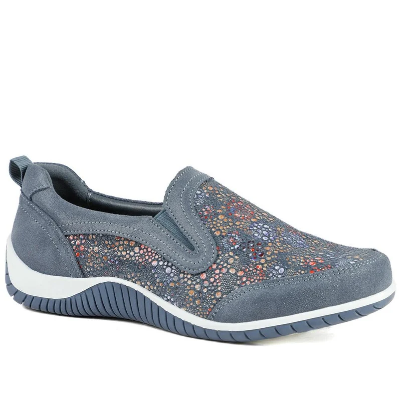 Wide Fit Leather Slip On Comfort Trainers - BRK43025 / 328 915 - Blue Multi