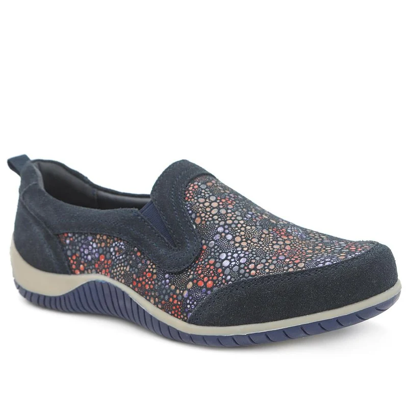 Wide Fit Leather Slip On Comfort Trainers - BRK43025 / 328 915 - Navy Floral