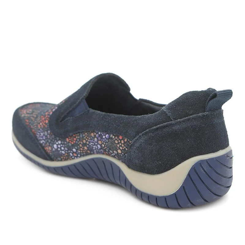 Wide Fit Leather Slip On Comfort Trainers - BRK43025 / 328 915 - Navy Floral