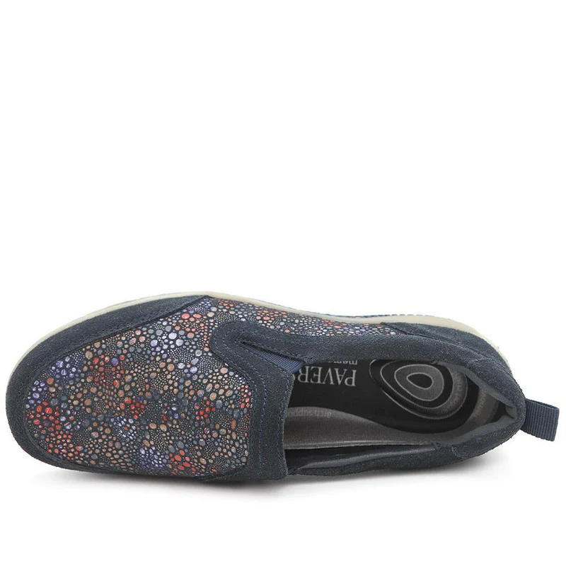 Wide Fit Leather Slip On Comfort Trainers - BRK43025 / 328 915 - Navy Floral