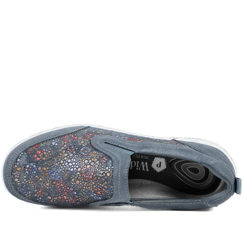 Wide Fit Leather Slip On Comfort Trainers - BRK43025 / 328 915 - Blue Multi