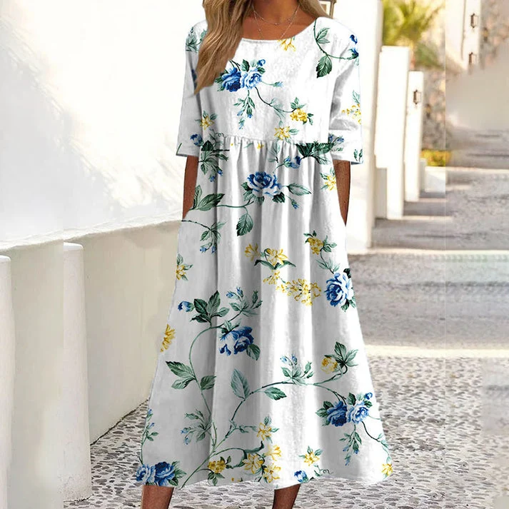 Saadia - Kurzärmeliges Kleid Mit Aufdruck und Tasche