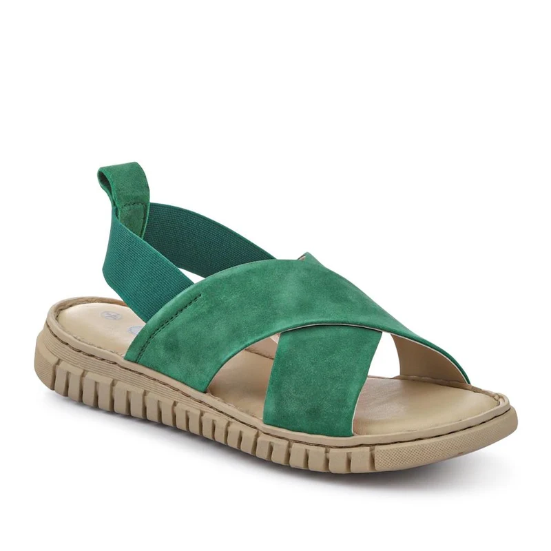 Elasticated Leather Sandals - RNB41006 / 327 239 - Green
