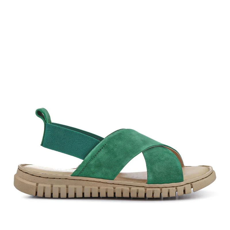 Elasticated Leather Sandals - RNB41006 / 327 239 - Green