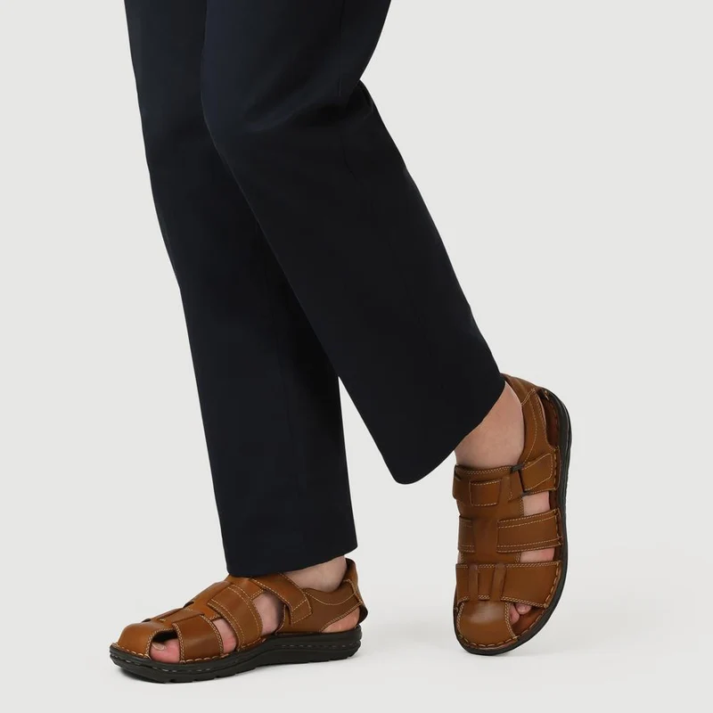 Touch-Fasten Leather Sandals - AATRA39001 / 325 336 - Tan