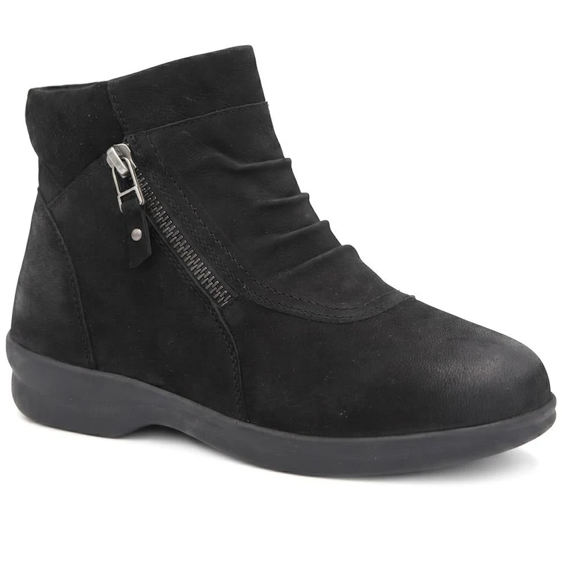 EasyFit Extra Wide Leather Zip Up Ankle Boots - TES / 330 213