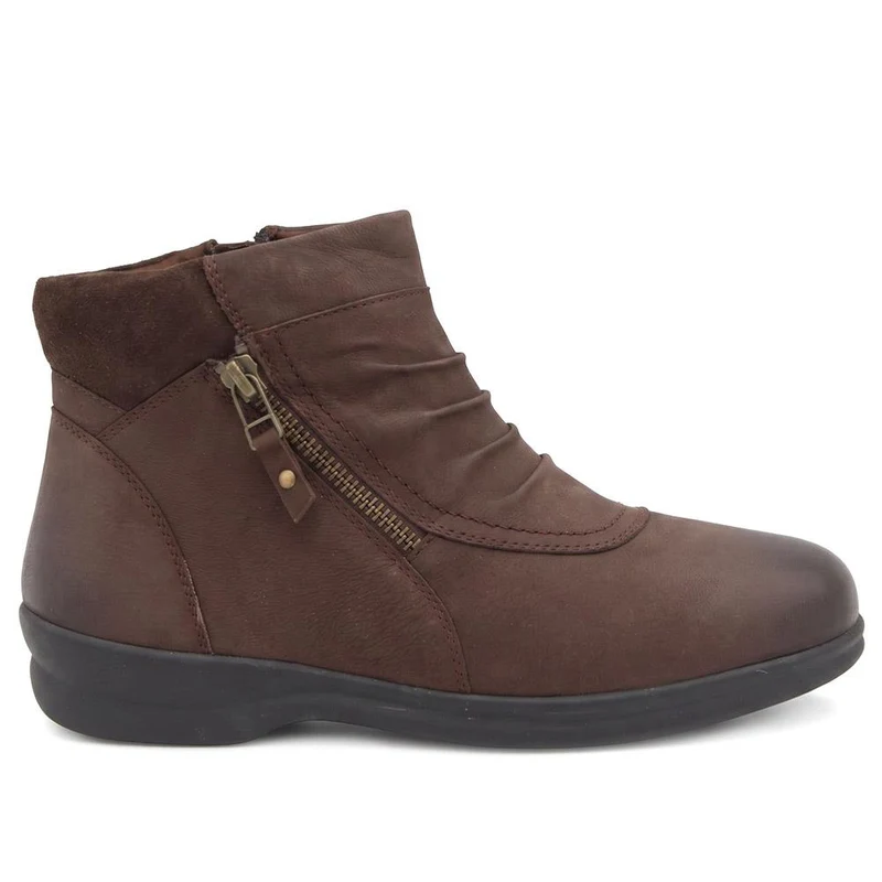 EasyFit Extra Wide Leather Zip Up Ankle Boots - TES / 330 213 - Chocolate