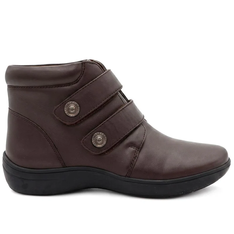 Wide Fit Leather Touch Fasten Boots - KF42005 / 328 423 - Chocolate