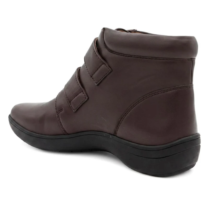 Wide Fit Leather Touch Fasten Boots - KF42005 / 328 423 - Chocolate