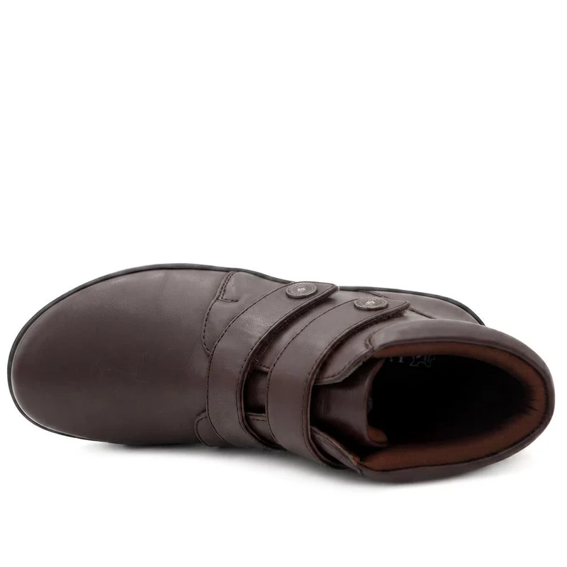 Wide Fit Leather Touch Fasten Boots - KF42005 / 328 423 - Chocolate