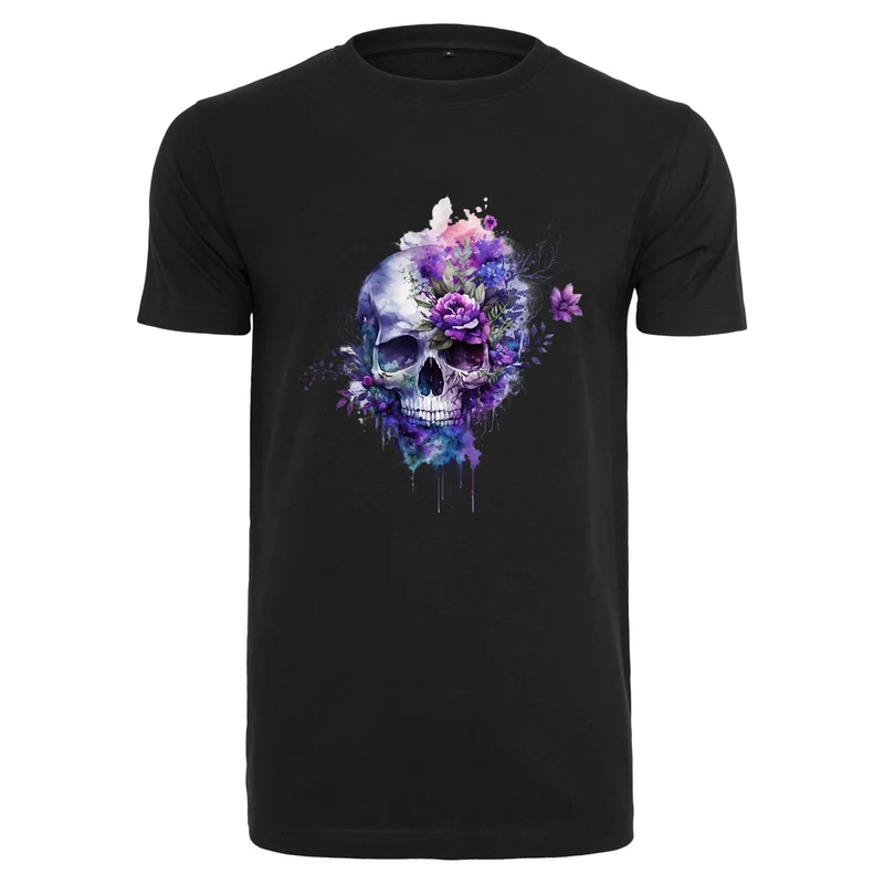 T-Shirt Shirt - Skull Lila Flower Druck - verschiedene Farben zur Auswahl