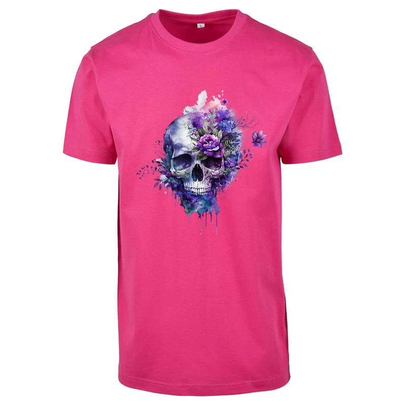 T-Shirt Shirt - Skull Lila Flower Druck - verschiedene Farben zur Auswahl