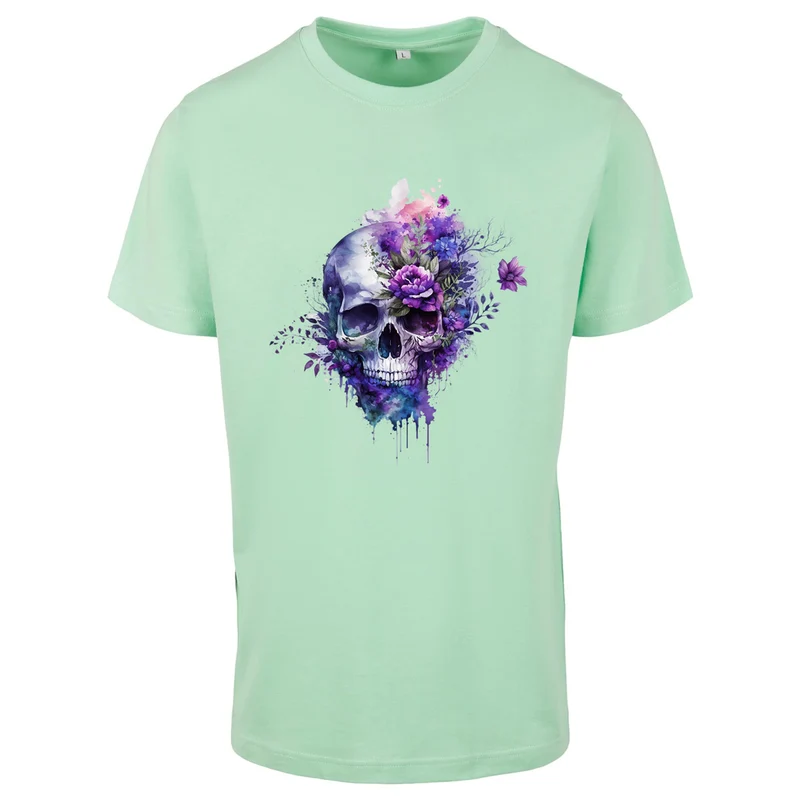 T-Shirt Shirt - Skull Lila Flower Druck - verschiedene Farben zur Auswahl