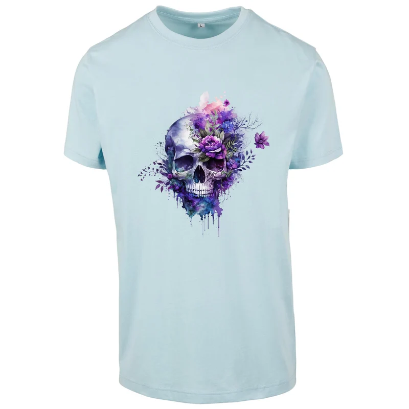 T-Shirt Shirt - Skull Lila Flower Druck - verschiedene Farben zur Auswahl