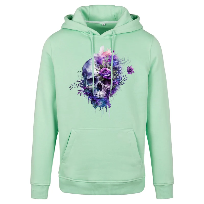 Hoodie - Skull Lila Flower Druck - verschiedene Farben zur Auswahl