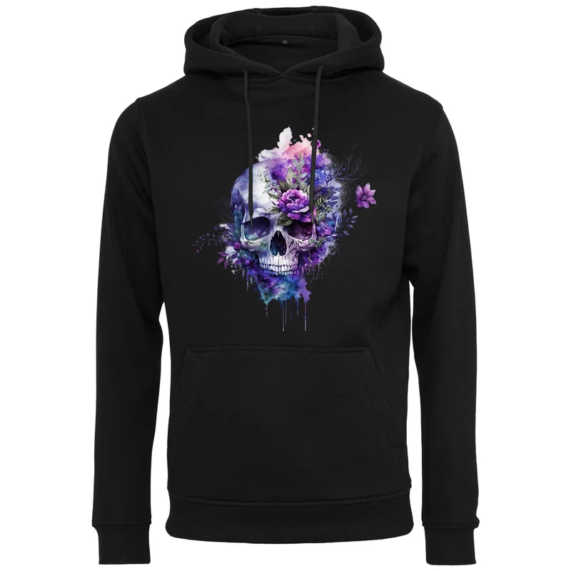 Hoodie - Skull Lila Flower Druck - verschiedene Farben zur Auswahl
