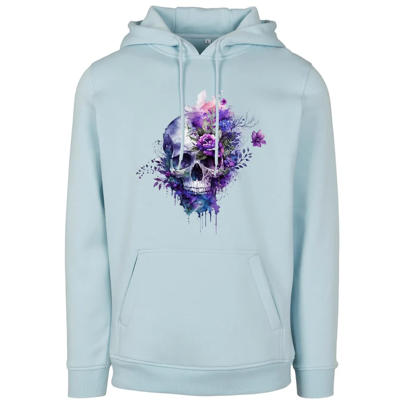 Hoodie - Skull Lila Flower Druck - verschiedene Farben zur Auswahl