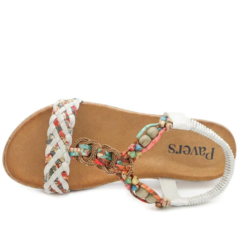 Beaded Elasticated Fit Sandals - BAIZH43020 / 329 011 - White