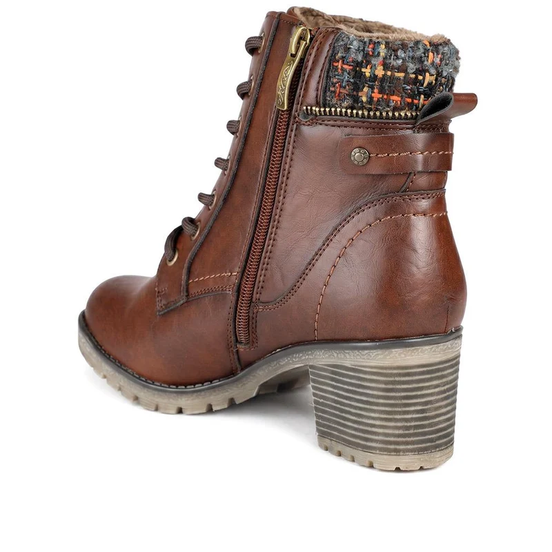 Relife Block Heeled Knitted Cuff Ankle Boots - RELIF44030 / 329 820 - Cognac