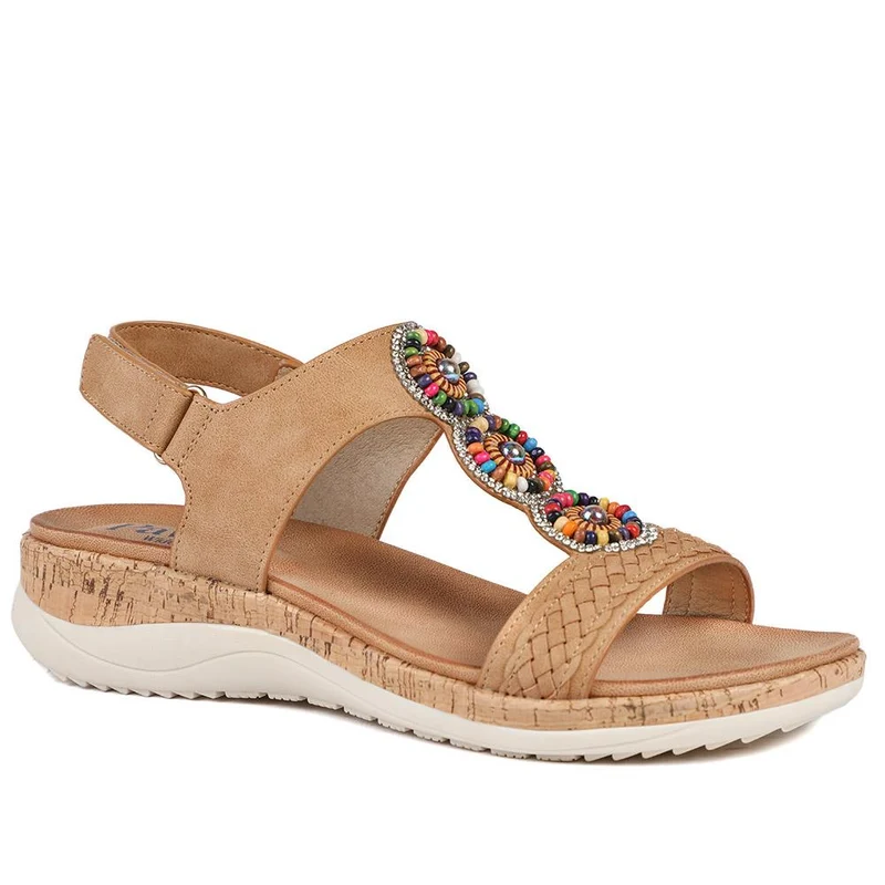 Comfort Beaded Wedge Sandals - BAIZH43022 / 329 012