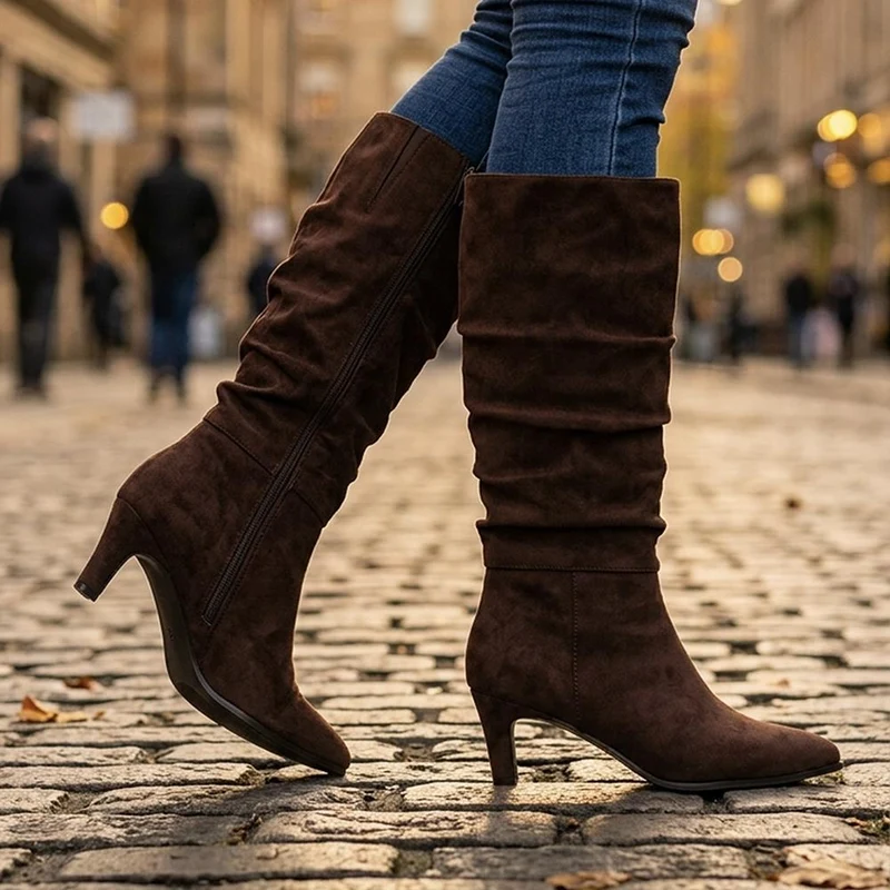 Bellissimo Slouch Design Cone Heel Boots - BELSANYI44039 / 330 082 - Chocolate