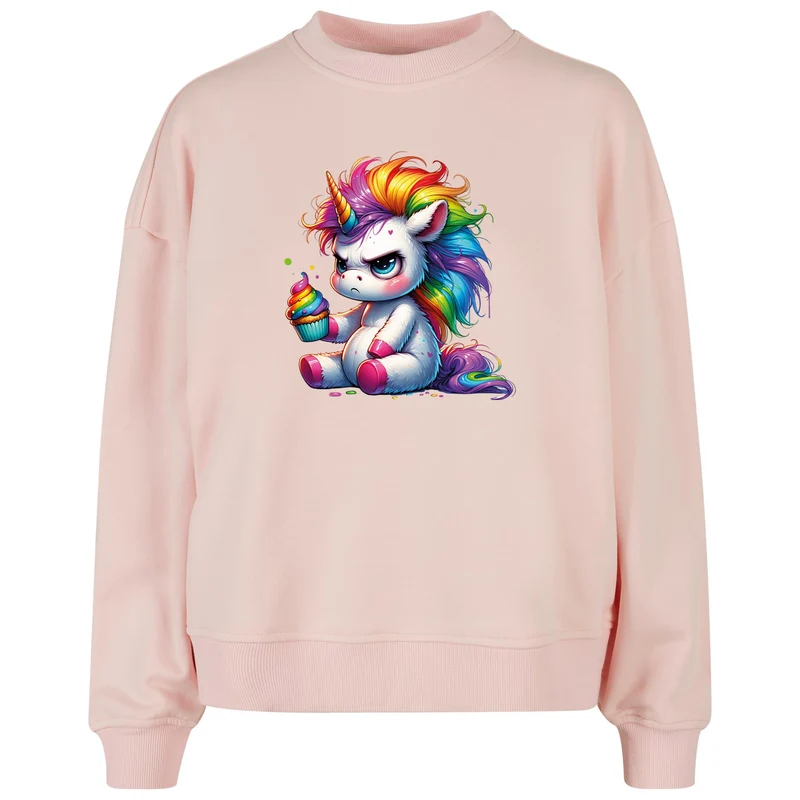 Ladies Oversized Sweatshirt - Einhorn Cupcake fluoreszierend
