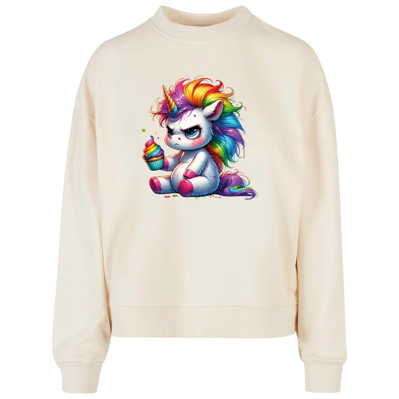 Ladies Oversized Sweatshirt - Einhorn Cupcake fluoreszierend