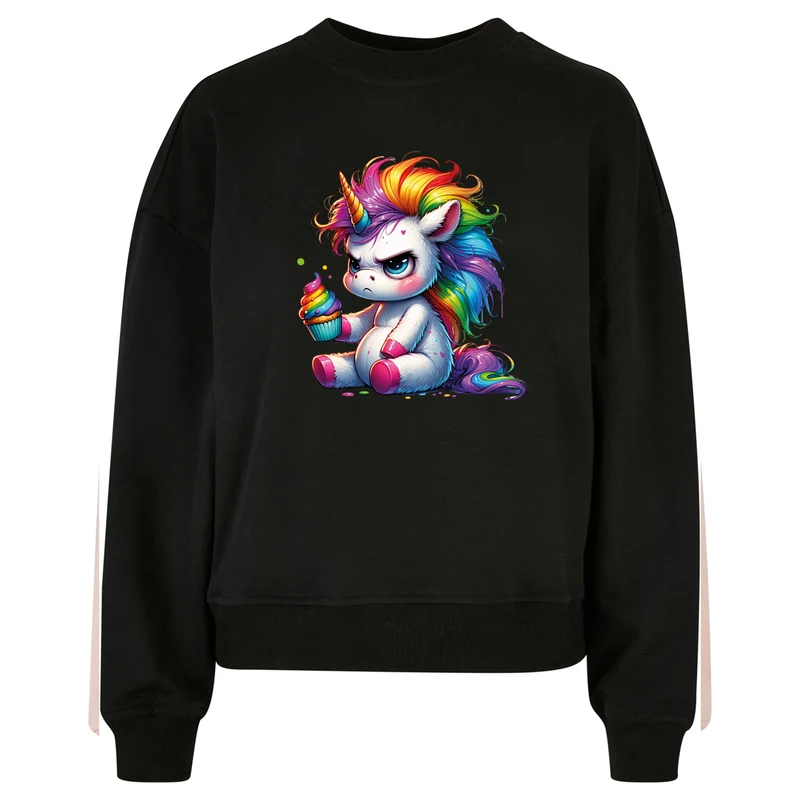 Ladies Oversized Sweatshirt - Einhorn Cupcake fluoreszierend