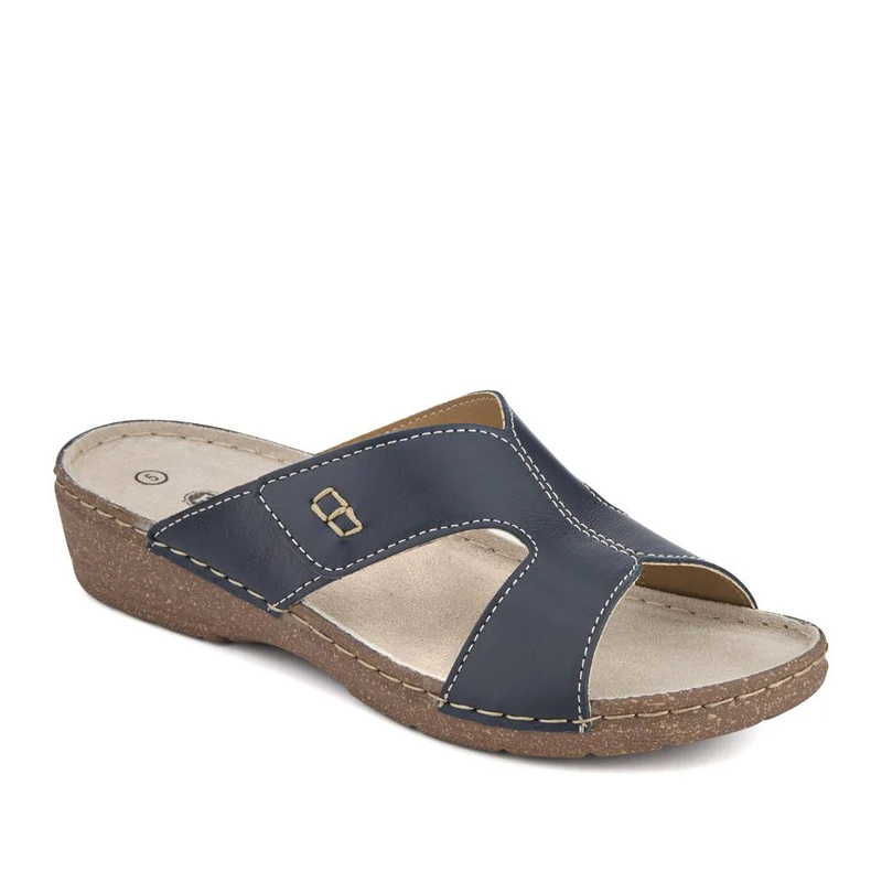 Leather Wedge-Heeled Mules - PATRI41001 / 327 610 - Navy