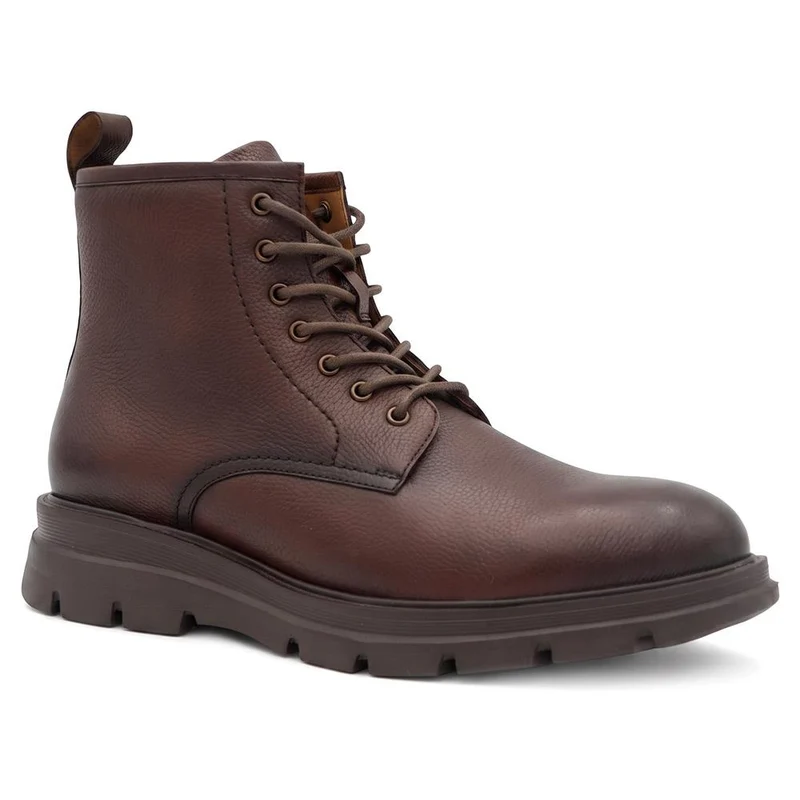 Wide Fit Chunky Leather Lace Up Boots - PRFEM44007 / 330 184 - Brown