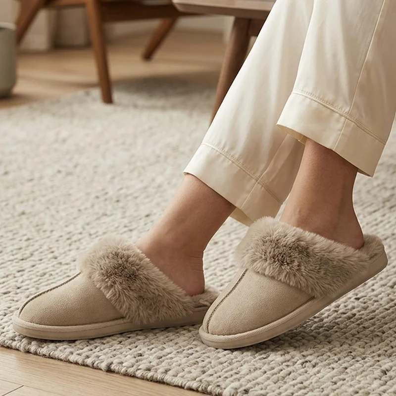 Wide Fit Luxury Faux Fur Slippers - GALOP44005 / 330 022 - Taupe