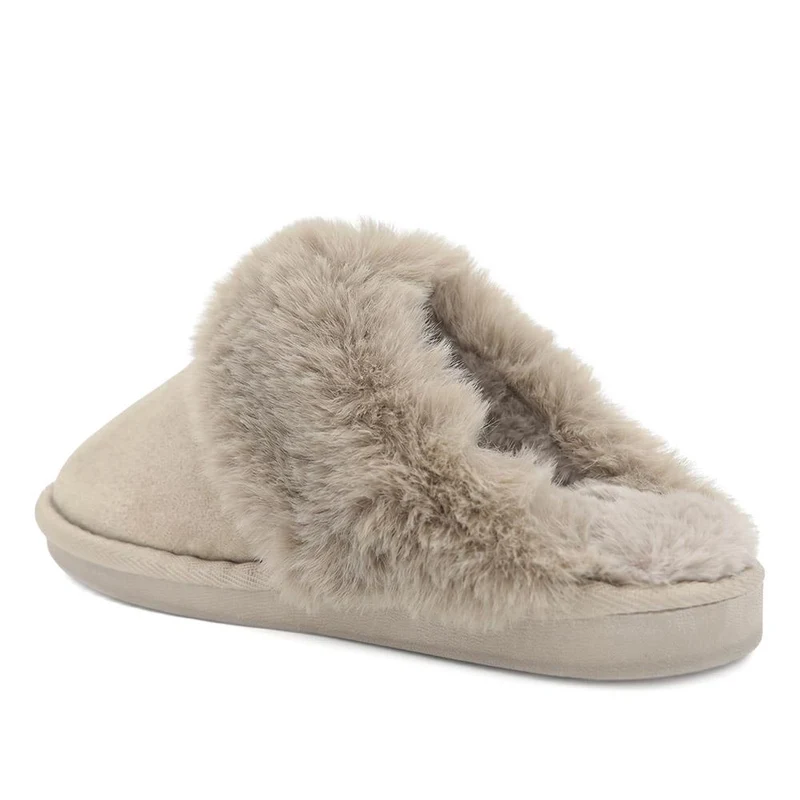Wide Fit Luxury Faux Fur Slippers - GALOP44005 / 330 022 - Taupe