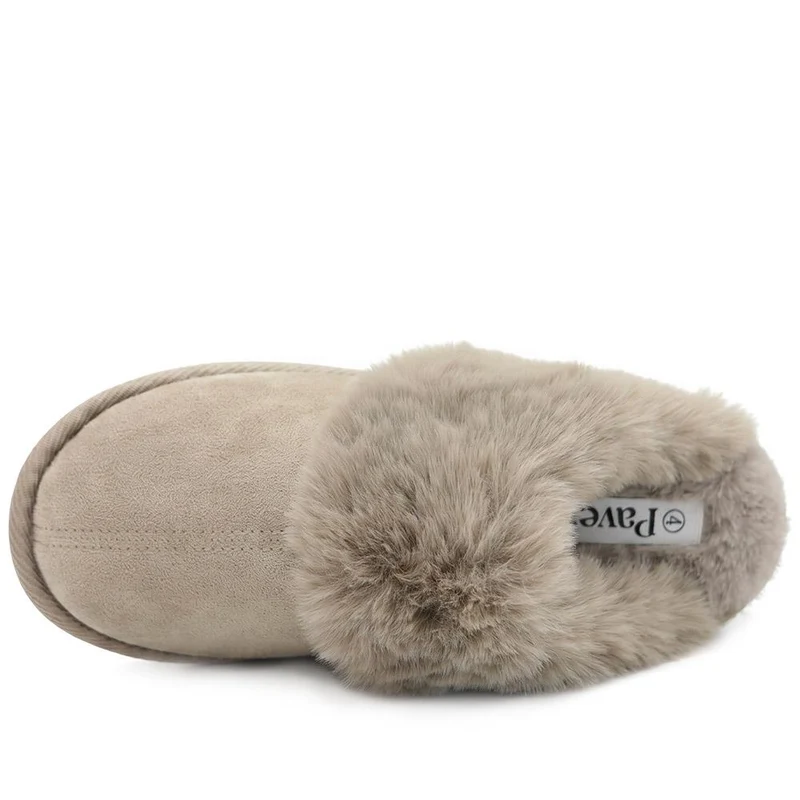Wide Fit Luxury Faux Fur Slippers - GALOP44005 / 330 022 - Taupe